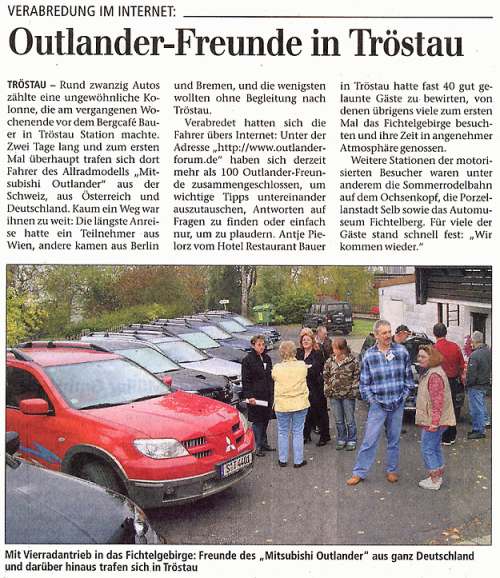 Ein Bericht über das 1. Outlander Treffen vom 7.10. - 9.10.2005 in Tröstau - erschienen in der Frankenpost, Ausgabe vom 14.10.2005. 